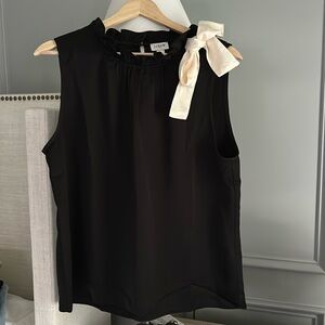 J Crew bow neck top black with white bow